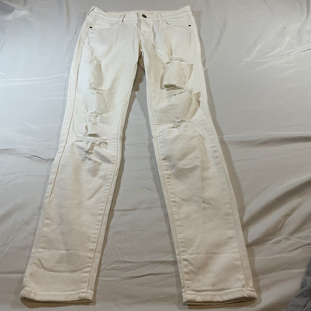 Old Navy Rockstar MidRise Skinny Jeans White Distressed Ripped Womens Size 4 Reg